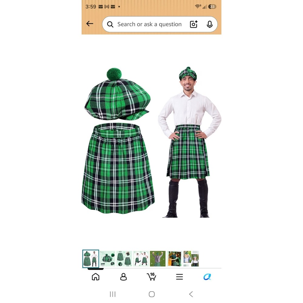 Scottish KILT SKIRT And HAT Waist 25 To 32 In Irishman Halloween Costume Cosplay